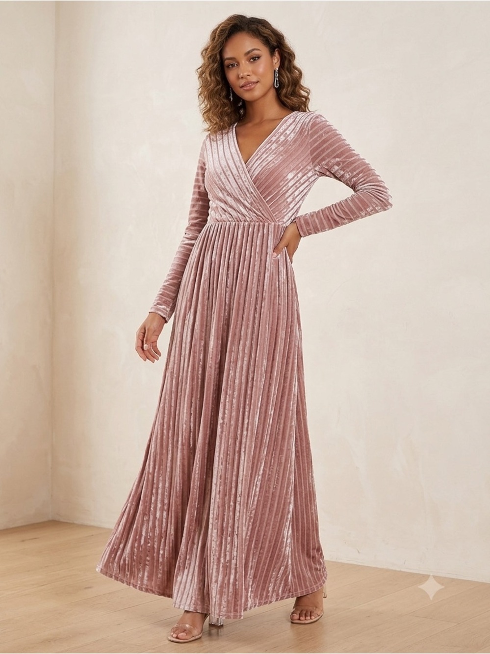 orange creek by Chico Sz S Dusty Rose Velvet Wrap Maxi Dress